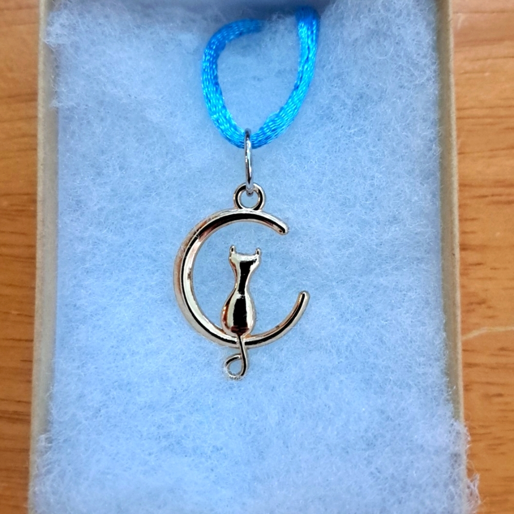 Gold Cat In Moon Necklace
